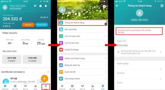 Cập nhật thông tin thuê bao trên my Viettel online theo hướng dẫn